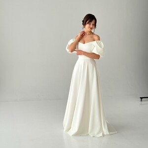 Off-Shoulder Boho Wedding Dress: Cream Cotton Blend, Elegant Elopement Gown image 19