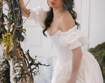 Provence Wedding Dress, Renaissance Wedding Dress, Low Waist Corset Wedding Dress, Fairy Princess Wedding Dress, Victorian Wedding Dress