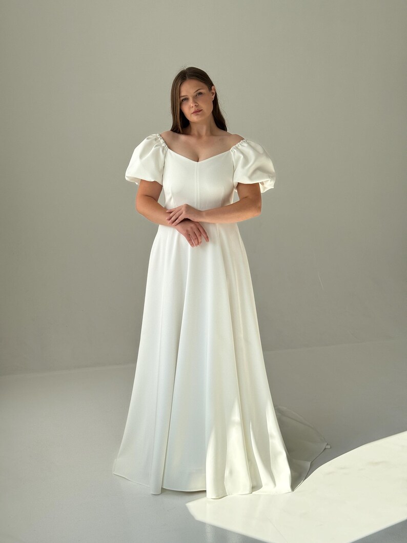 Off-Shoulder Boho Wedding Dress: Cream Cotton Blend, Elegant Elopement Gown image 15