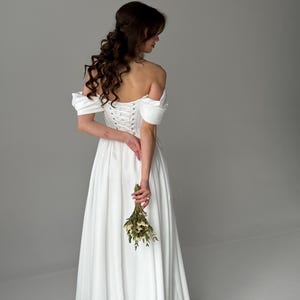 Fairy Wedding Dress, Basque Waist Wedding Dress, Modest Midi Wedding Dress, Simple Corset Wedding Dress, Tea Length Fantasy Wedding Dress image 14