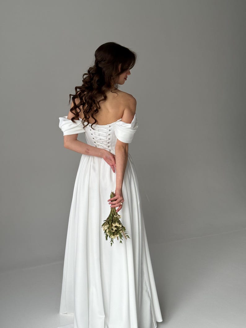 Fairy Wedding Dress, Basque Waist Wedding Dress, Modest Midi Wedding Dress, Simple Corset Wedding Dress, Tea Length Fantasy Wedding Dress image 14