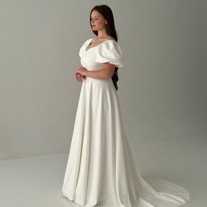 Corset dress , wedding reception dress, puff sleeves dress, A-line wedding dress,  wedding dress , Lace up Princess Dress with a train