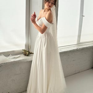 Off The Shoulder Wedding Dress, Corset Wedding Dress, A-line Modest Wedding Dress, V-waistline Boho Wedding Dress, Fairy Wedding Dress