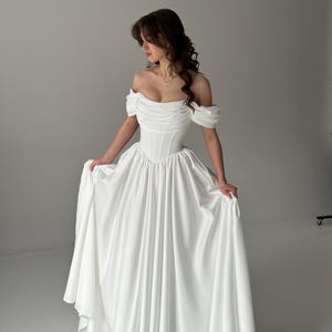 Fairy Wedding Dress, Basque Waist Wedding Dress, Modest Midi Wedding Dress, Simple Corset Wedding Dress, Tea Length Fantasy Wedding Dress image 2