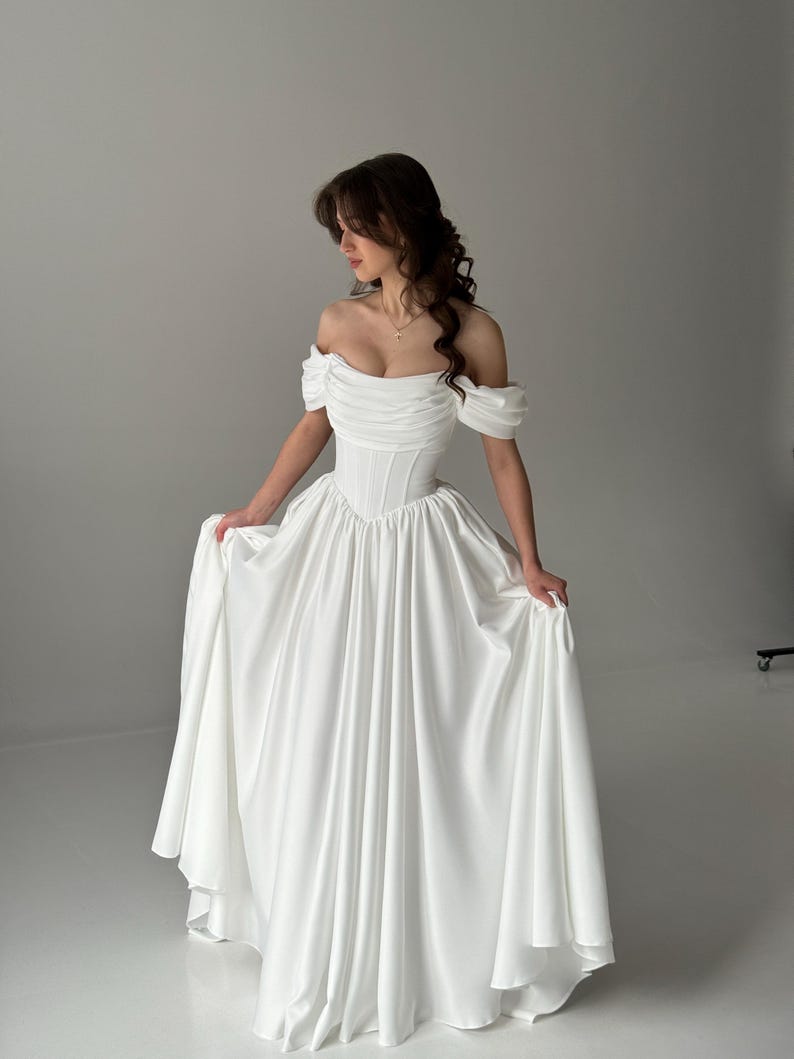 Fairy Wedding Dress, Basque Waist Wedding Dress, Modest Midi Wedding Dress, Simple Corset Wedding Dress, Tea Length Fantasy Wedding Dress image 2