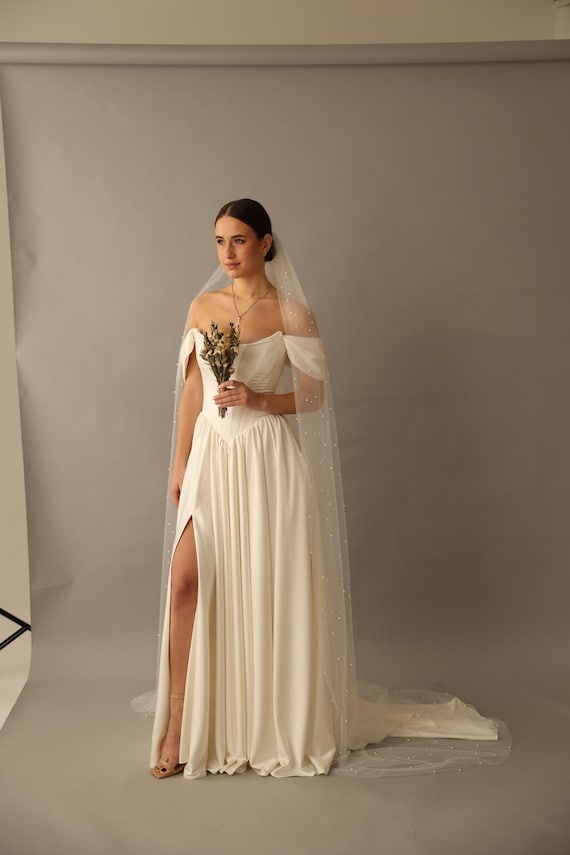 corset elopement dress Elopement Corset Wedding Dress With Slit and Bridal Cape
