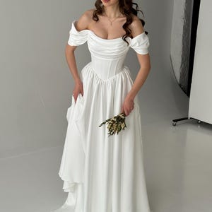 Fairy Wedding Dress, Basque Waist Wedding Dress, Modest Midi Wedding Dress, Simple Corset Wedding Dress, Tea Length Fantasy Wedding Dress image 18