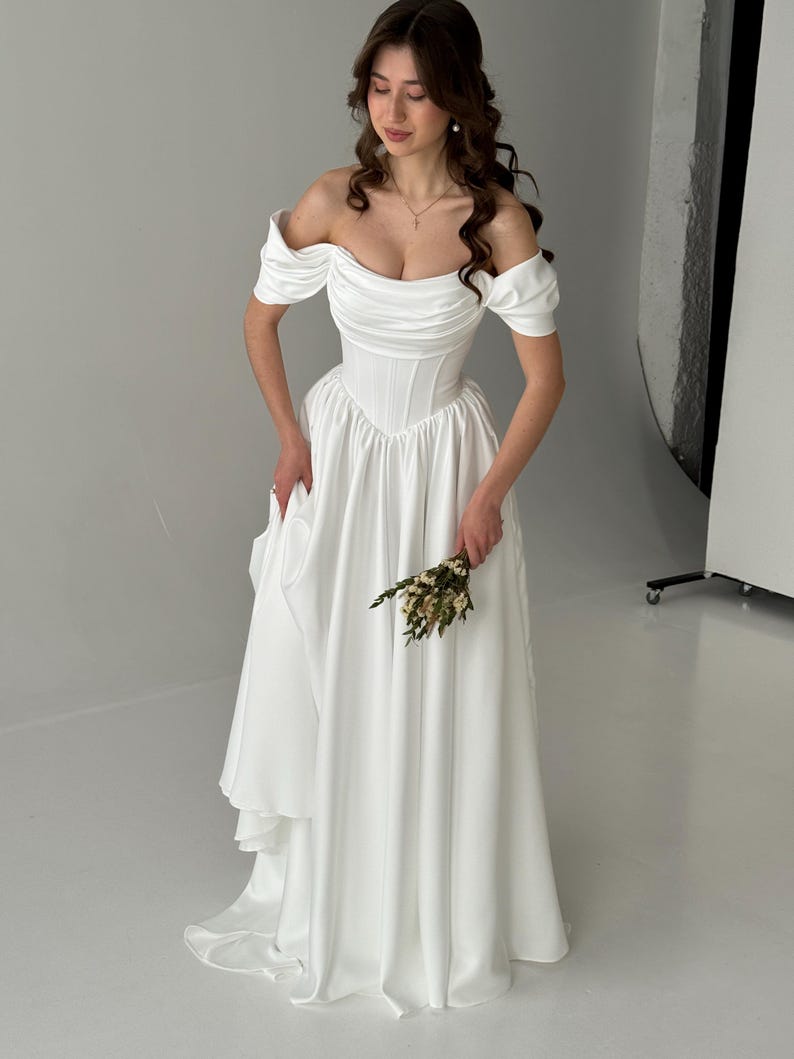 Fairy Wedding Dress, Basque Waist Wedding Dress, Modest Midi Wedding Dress, Simple Corset Wedding Dress, Tea Length Fantasy Wedding Dress image 18