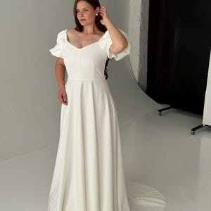 Off-Shoulder Boho Wedding Dress: Cream Cotton Blend, Elegant Elopement Gown image 12