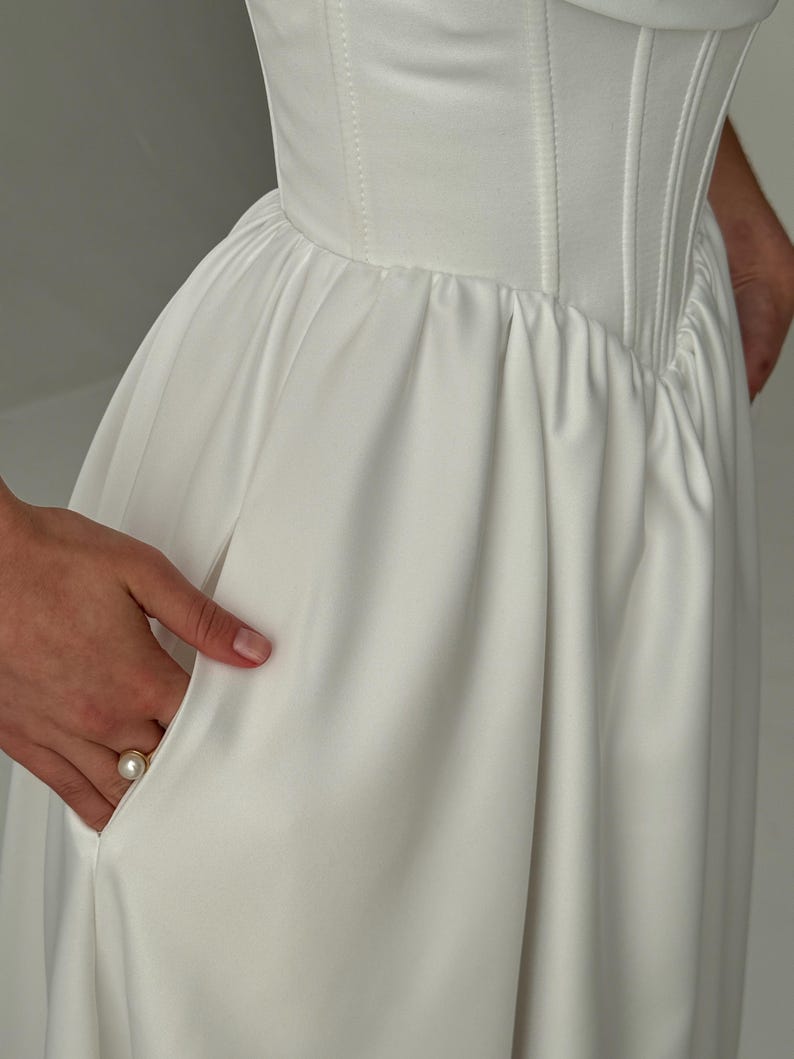 Basque Waist Fairy Wedding Dress, Midi Simple Wedding Dress, Modest Wedding Dress, Corset Wedding Dress, Tea Length Fantasy Wedding Dress