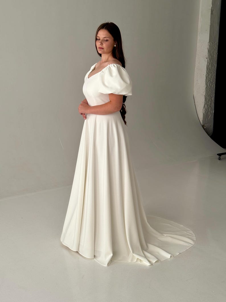 Off-Shoulder Boho Wedding Dress: Cream Cotton Blend, Elegant Elopement Gown image 14