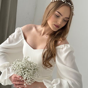 Ivory Maxi Wedding Dress: Convertible Sleeves, Minimalist Bridal Gown