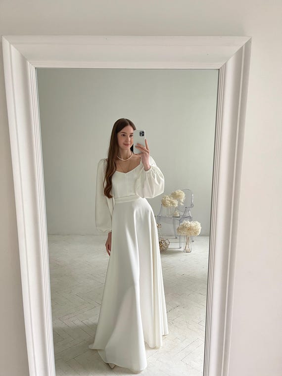 Long Sleeve Cotton Fairy Wedding Dress: Cream Goddess Gown - Etsy Israel Long Sleeve Cotton Fairy Wedding Dress: Cream Goddess Gown - Etsy Israel