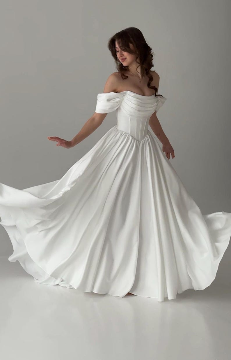 Fairy Wedding Dress, Basque Waist Wedding Dress, Modest Midi Wedding Dress, Simple Corset Wedding Dress, Tea Length Fantasy Wedding Dress image 16