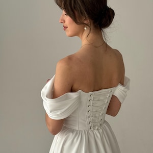 Basque Waist Fairy Wedding Dress, Midi Simple Wedding Dress, Modest Wedding Dress, Corset Wedding Dress, Tea Length Fantasy Wedding Dress
