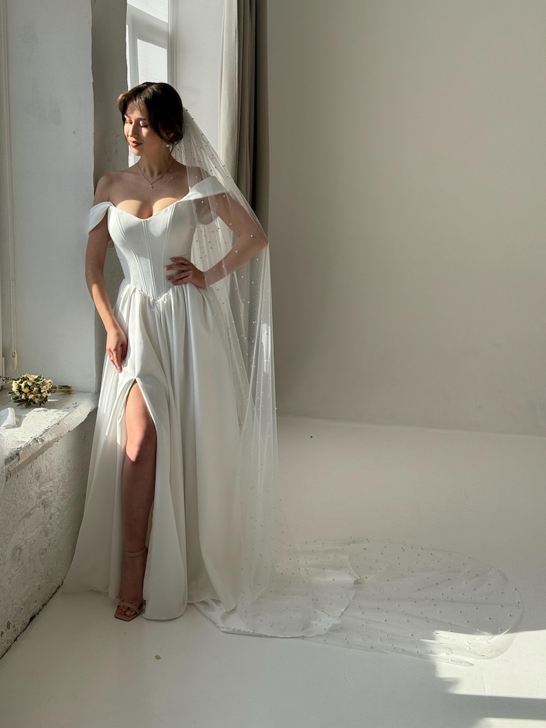 Corset Wedding Dress, Fairy Wedding Dress, A-line Modest Wedding Dress, V-waistline Boho Wedding Dress, Off The Shoulder Wedding Dress image 16