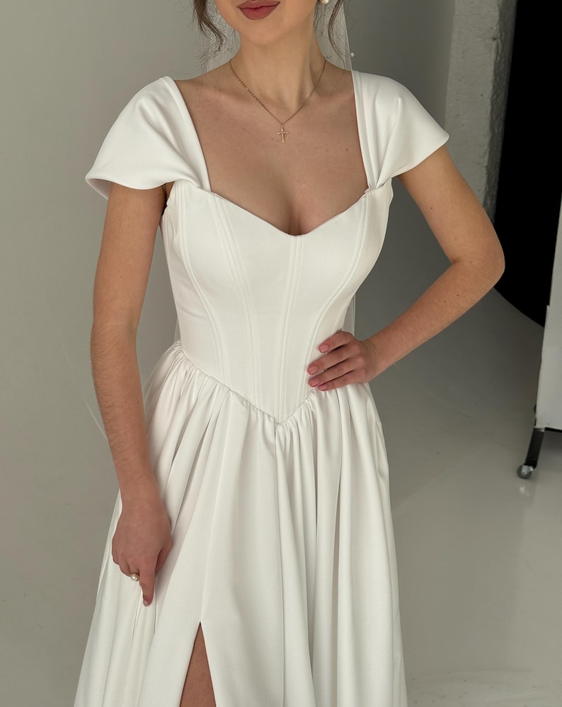 Corset Wedding Dress, Fairy Wedding Dress, A-line Modest Wedding Dress, V-waistline Boho Wedding Dress, Off The Shoulder Wedding Dress image 10