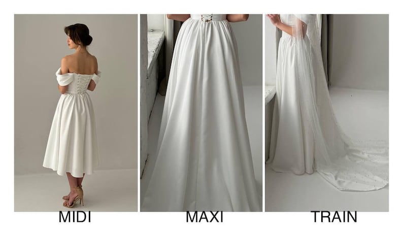 Fairy Wedding Dress, Basque Waist Wedding Dress, Modest Midi Wedding Dress, Simple Corset Wedding Dress, Tea Length Fantasy Wedding Dress image 4