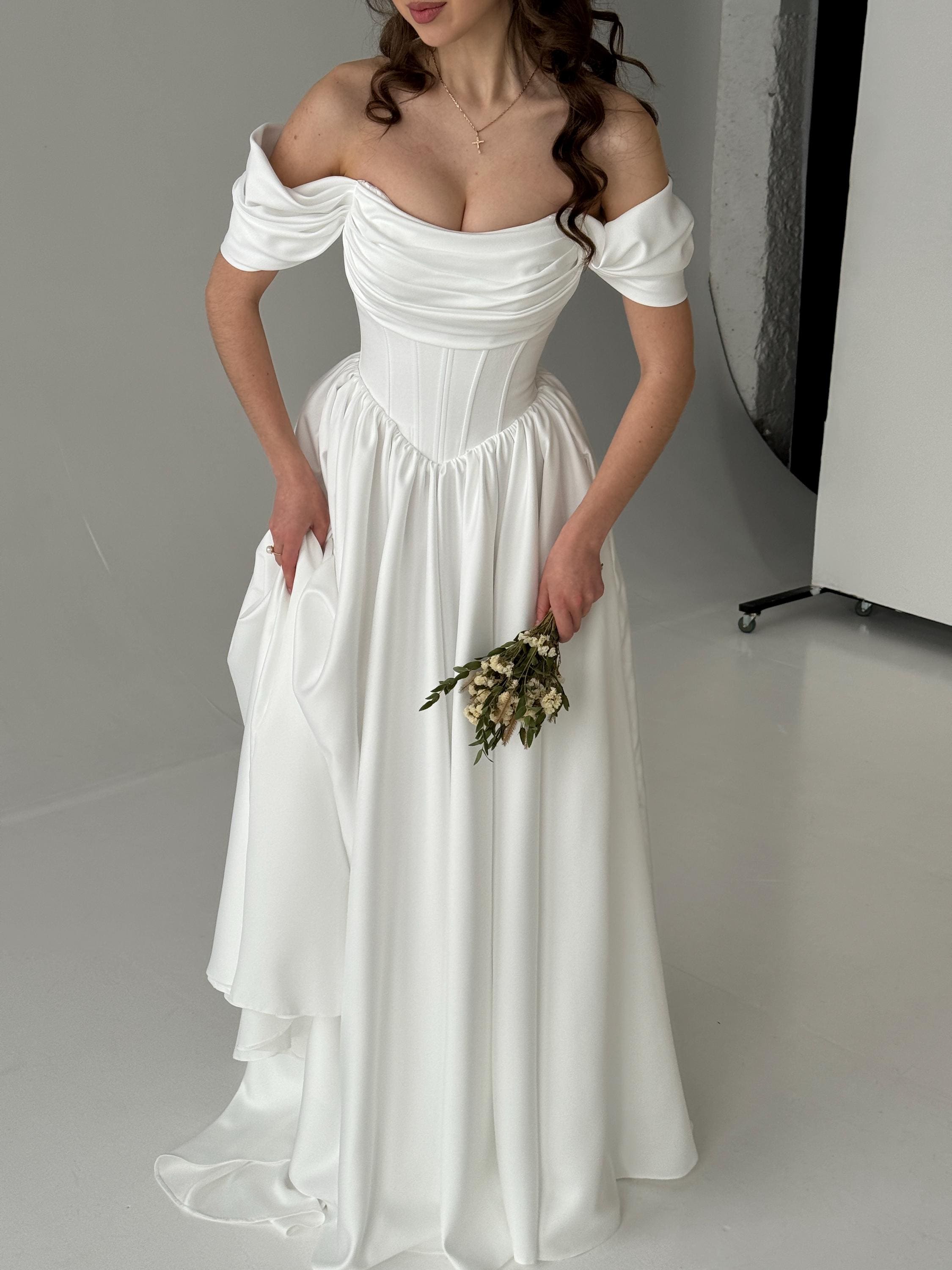 Drop Waist Wedding Dress Satin, off the Shoulder Bridal Gown Etsy — free download