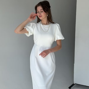 Simple tea length wedding dress, midi reception wedding dress, civil wedding dress, courthouse wedding dress, rehearsal dinner dress