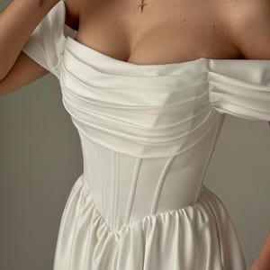 Fairy Wedding Dress, Basque Waist Wedding Dress, Modest Midi Wedding Dress, Simple Corset Wedding Dress, Tea Length Fantasy Wedding Dress image 19