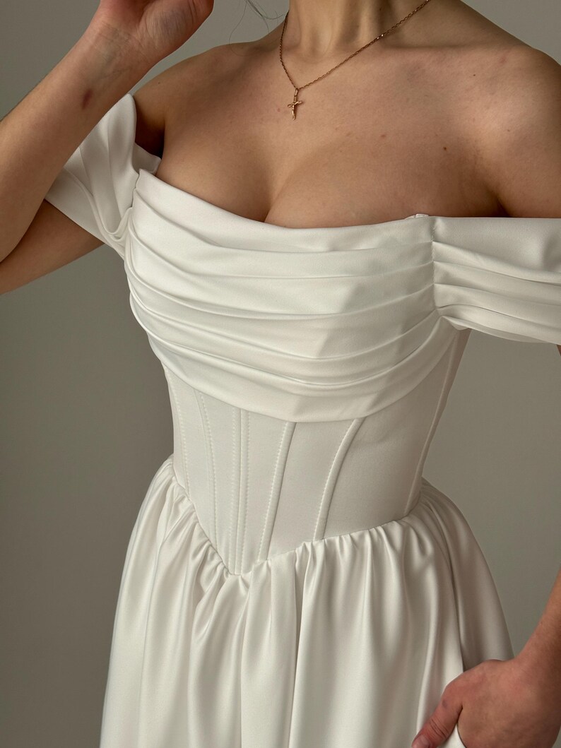 Fairy Wedding Dress, Basque Waist Wedding Dress, Modest Midi Wedding Dress, Simple Corset Wedding Dress, Tea Length Fantasy Wedding Dress image 19