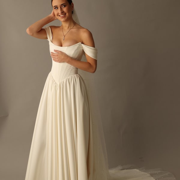Fairy Corset Wedding Dress With Slit and Bridal Cape