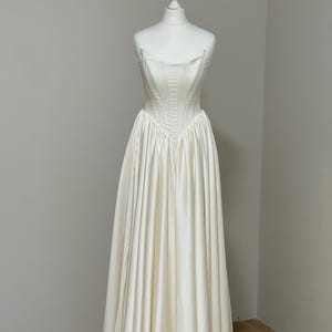 Modest Wedding Dress, V-waist Wedding Dress, Corset Satin Wedding Dress, Princess Wedding Dress