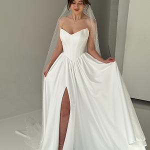 Corset Wedding Dress, Fairy Wedding Dress, A-line Modest Wedding Dress, V-waistline Boho Wedding Dress, Off The Shoulder Wedding Dress image 18