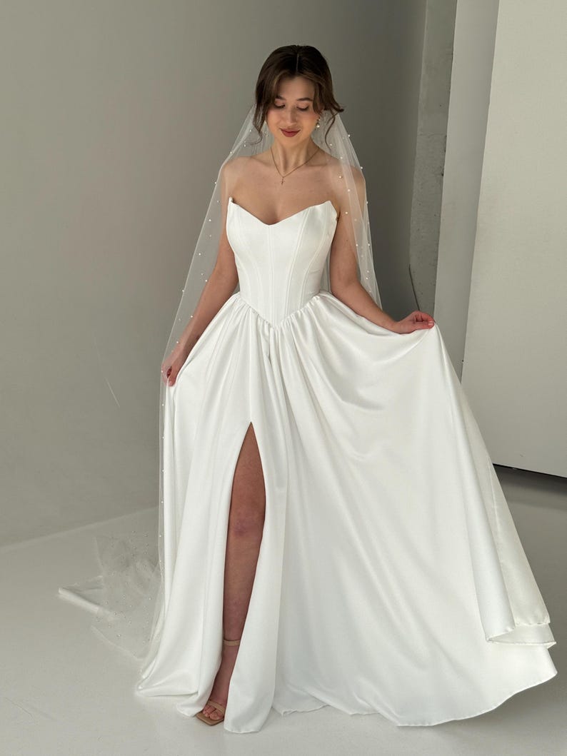 Corset Wedding Dress, Fairy Wedding Dress, A-line Modest Wedding Dress, V-waistline Boho Wedding Dress, Off The Shoulder Wedding Dress image 18