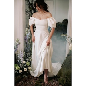 Simple Modest Wedding Dress, Off The Shoulder Boho Wedding Dress, Fairy Wedding Dress, Elopement Dress, Fantasy Wedding Dress
