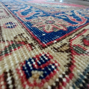 Paillasson 2 x 2,4 pieds, petit tapis, tapis vintage, tapis fait main 2 x 2, tapis turc 2 x 2, tapis en laine, tapis rouge et bleu, tapis antique 2 x 2, tapis Anatolie 2 x 2