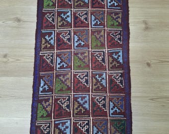 Small Wool Cicim Rug, Handmade Turkish Kilims, 2x3 ft Bathroom Decor
