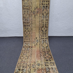 Alfombra turca vintage, 1,7 x 11 pies, hecha a mano, de lana, estrecha, para pasillo.