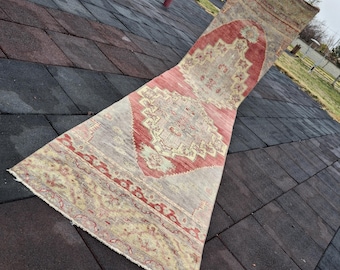 Vintage Turkish Runner Rug 2.4x11.8 Ft: Handwoven Wool Narrow Hallway Rug