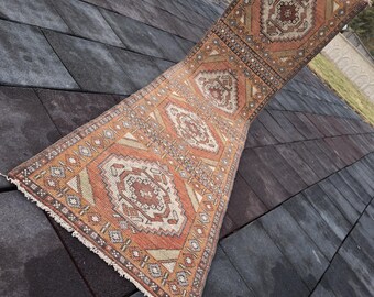 2 x 9 vintage Turks gangkleed: handgeweven wollen oosters lopertapijt, 2,2 x 9,4 ft