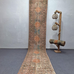 Alfombra de pasillo turca vintage con patchwork, 60 x 335 cm, tejida a mano en lana.