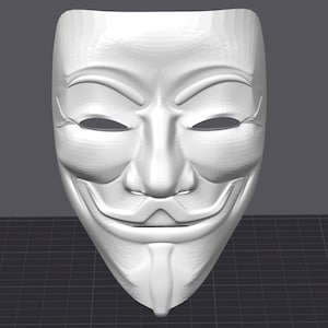 Peut inclure: Un masque en plastique blanc avec un large sourire et un menton pointu. Le masque a un design stylisé avec un nez et des sourcils en relief.