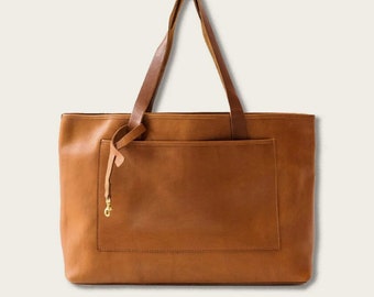 Oversized Leather Tote Bag For Work - Soft Leather Campus Bag - Office Shoulder Bag - Large Tote With Laptop Sleeve - Weekender Bag -