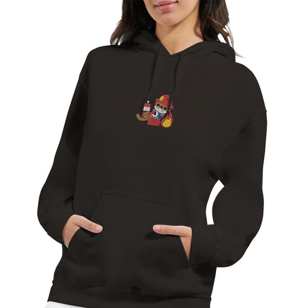 Niedlicher Otter Feuerwehr Hoodie – Besticktes Tiermotiv Pullover mit Kapuze, Kuscheliger Fleece Hoodie für Otterfans