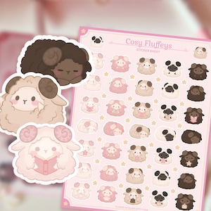 Super süßes Schäfchen Stickersheet | Bookish Aufkleber mit Kerzen Sternen Bücher schlafend | Vinyl Sticker für Journaling Planer stationär
