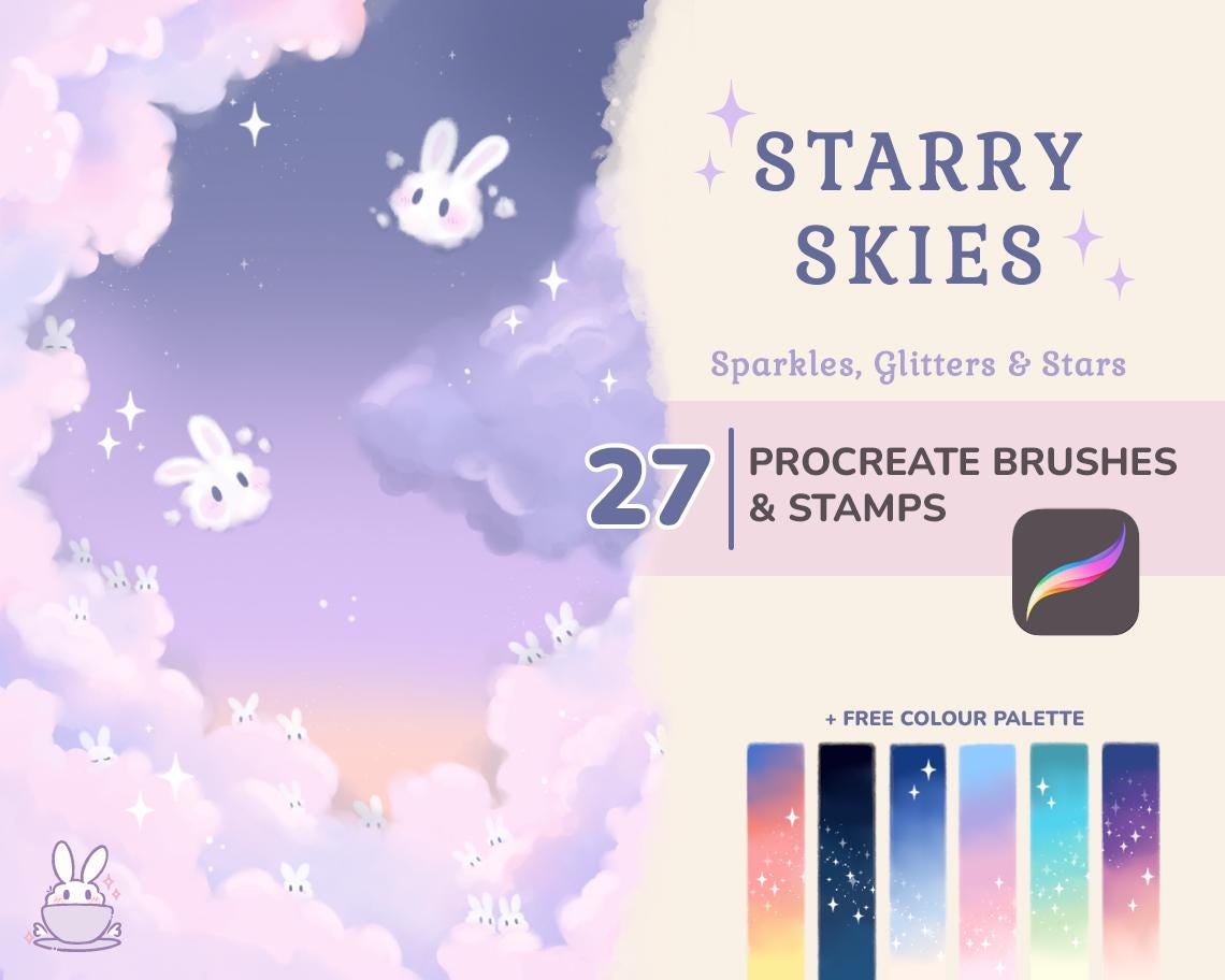 Starry Skies Procreate Brushes Stamps | Glitters Stars Sparkle for galaxy & cloudy skies | dreamy cute cosy kawaii manga anime webcomics