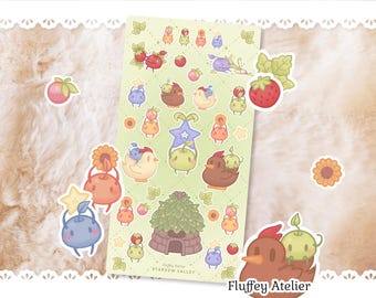 Stardew Valley Junimo sticker sheet | Junimos harvesting, chicken, hut, flowers & fruits Fanart