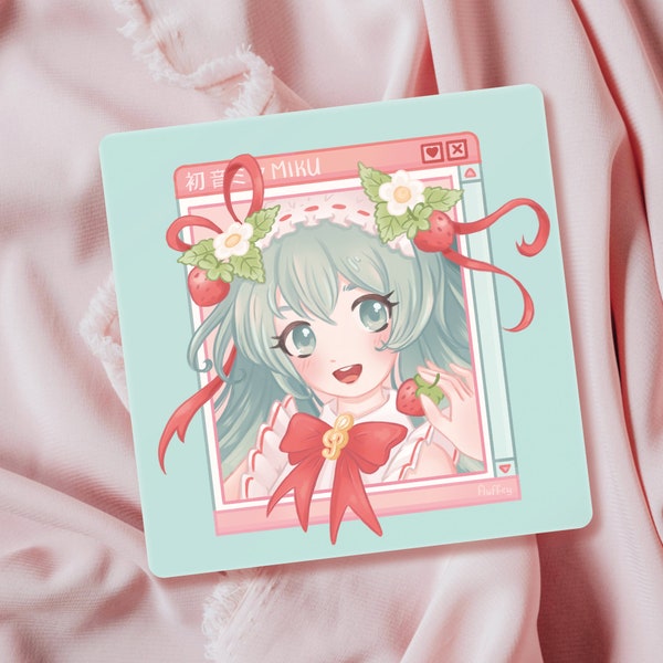 Hatsune Miku Strawberry Cafe Art Print | Cute Vocaloid fanart | Kawaii manga anime art