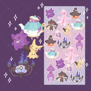 May include: A set of 18 stickers featuring various Pokemon characters, including Gengar, Gastly, Haunter, and Misdreavus. The stickers are in a variety of poses and expressions, and are perfect for adding a touch of whimsy to your belongings.