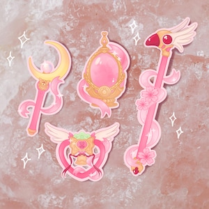 Stickers filles magiques pour tous les fans de Mahou Shoujo ! Stickers anime girly mignons pour journaux, ordinateurs portables avec des rubans roses scintillants et des détails miaou
