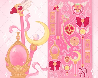 Magical girls stickersheet for every Mahou Shoujo fan! Cute girly anime stickers for journaling with magic wands & sparkly Ribbons