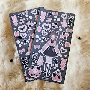 Cute Harajuku Fashion Jirai Kei stickersheet | Dress up doll vinyl stickers with cute bows, pearls, bunny plushes and lace-up details image 5