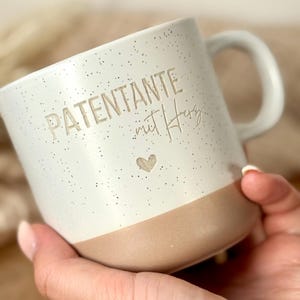 Tasse Patentante mit Herz | Geschenk Patentante Taufe | Patentante Geschenk Idee | Gravierte Keramiktasse 360ml | Geschenk Patenonkel