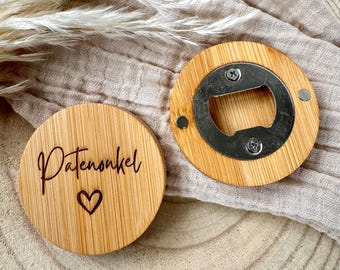 Magnetischer Flaschenöffner aus Bambus  Patenonkel | Patentante - Taufpaten, Taufe, Patenkind, Patengeschenk, Geschenkidee